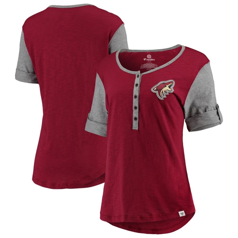 NHL Fanatics Women's AZ Coyotes Red/Heathered Gray True Classics Henley, Small